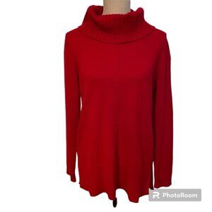 TRIBAL SWEATER TURTLENECK COWL RED CASHMERE LONG SLEEVE HIP LENGTH SIZE M